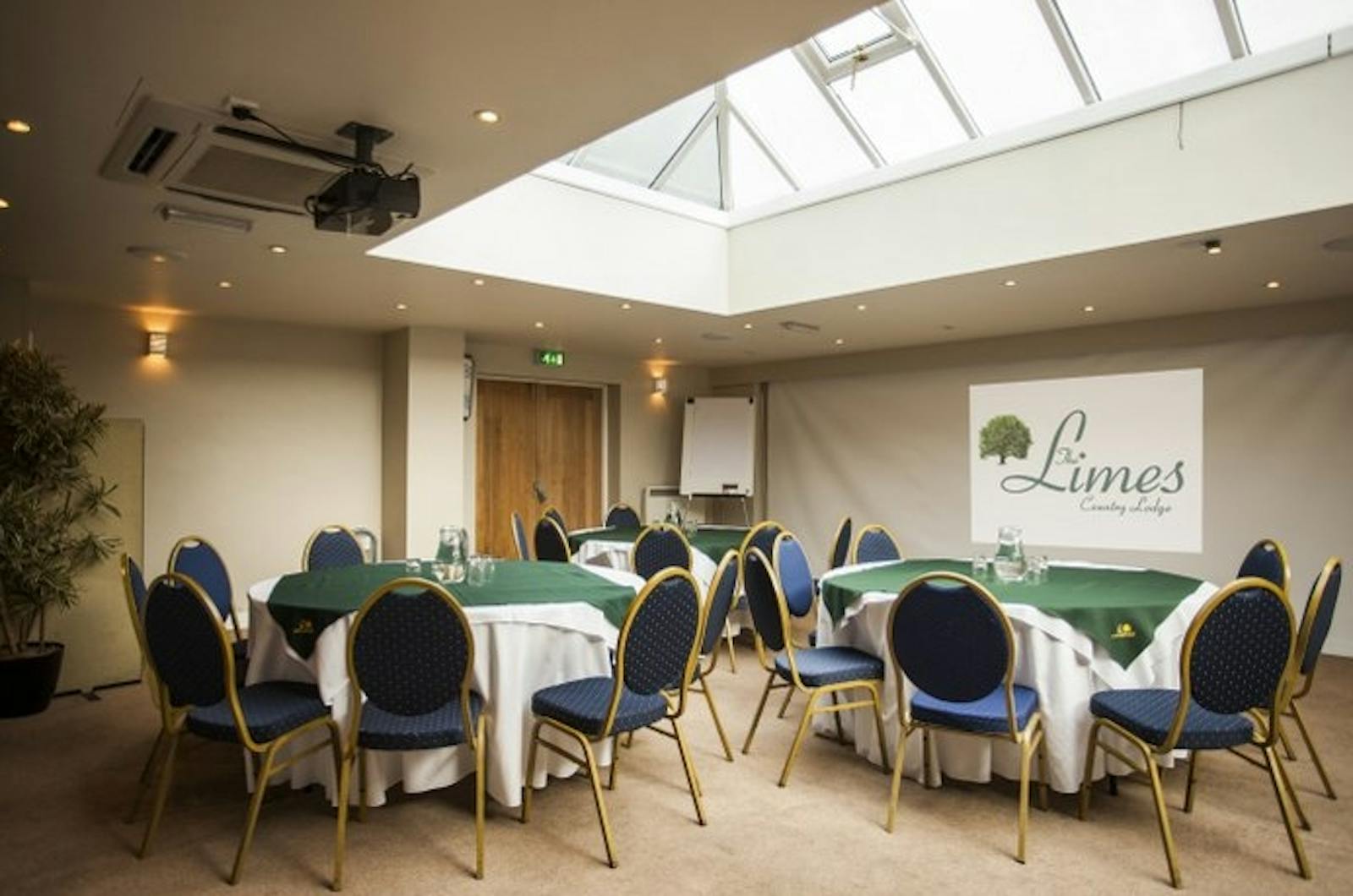 Syndicate Meeting Room with round tables, ideal for corporate conferences and workshops.