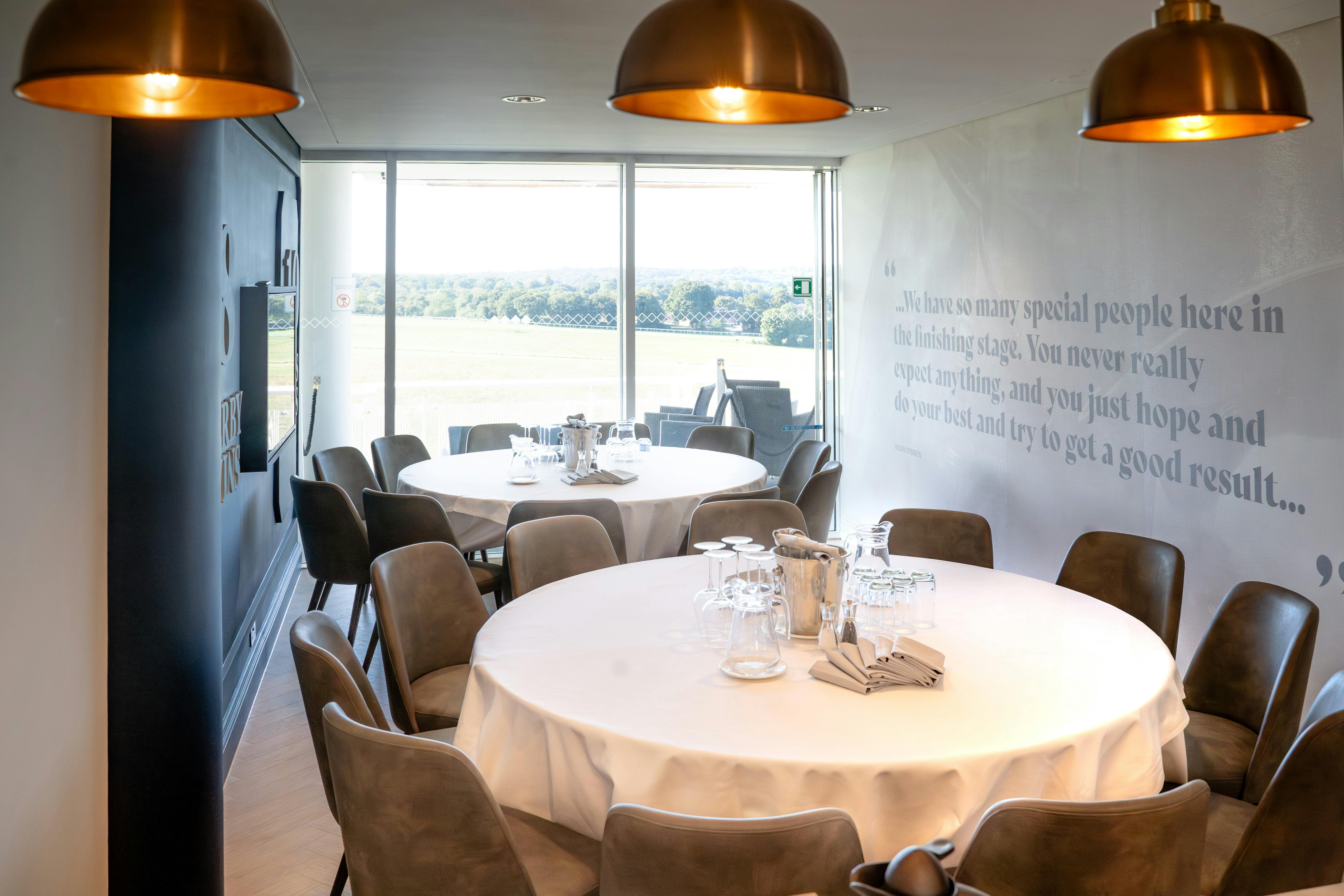 Queen's Single Box at Epsom Downs: modern meeting space for team-building events.