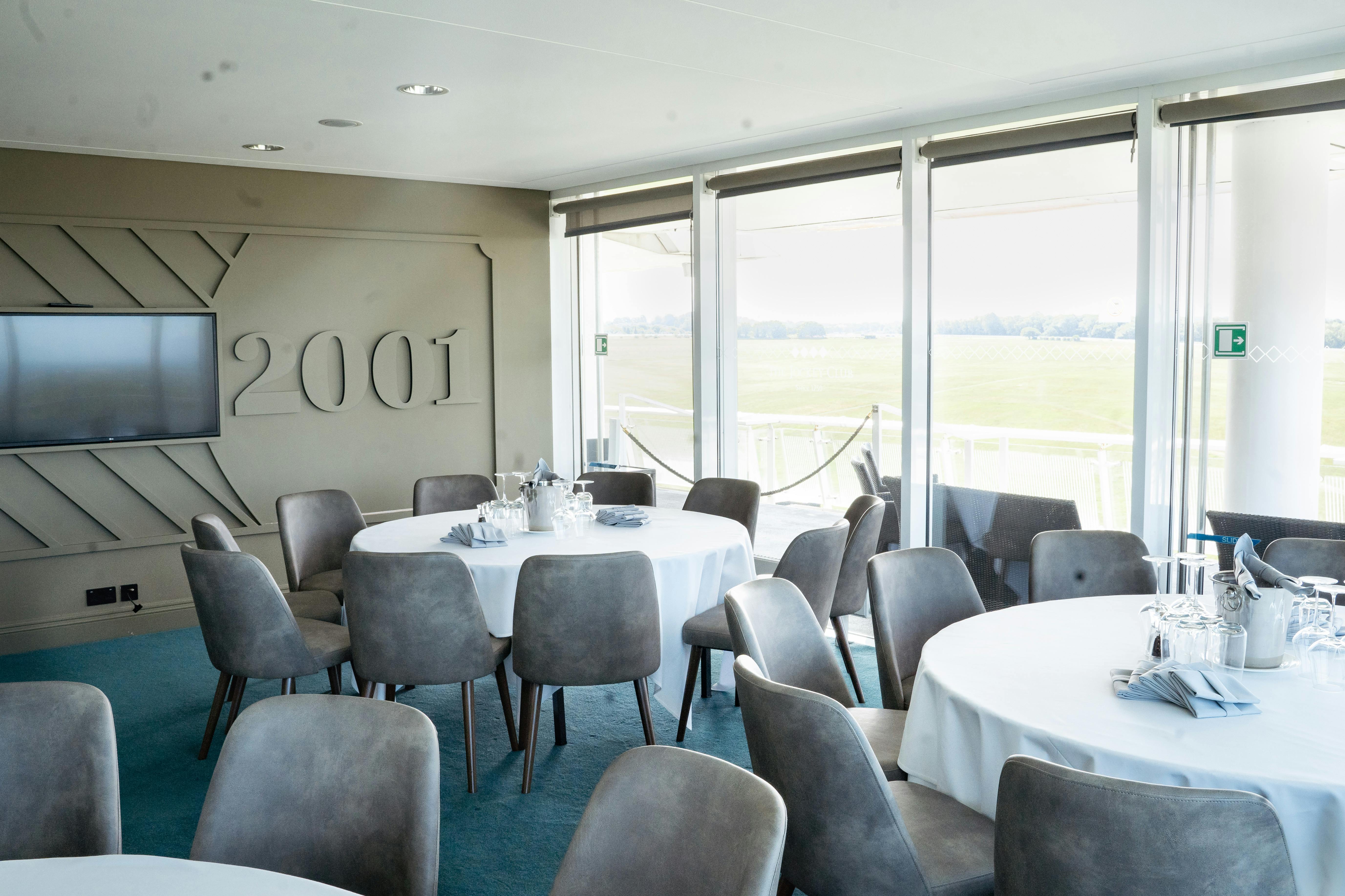 Queen's Double Box at Epsom Downs: modern event space for meetings and gatherings.